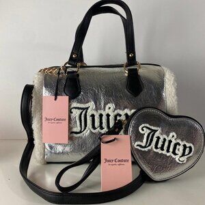 Juicy Couture Sherpa Metallic Silver Purse Heart Coin Wallet